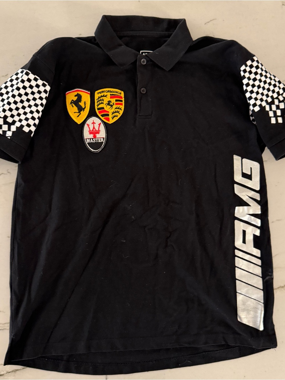 Arke Type Men's XL Black Cotton Racing Polo Shirt AMG Ferrari Porsche Maserati